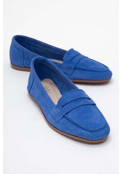 Luvishoes Luvi Shoes F02 Mavi Süet Hakiki Deri Kadın Loafer Ayakkabı Mavi