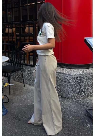 Madmext Çağla Yeşili Yüksek Bel Keten Wide Leg Pantolon Mg2718
