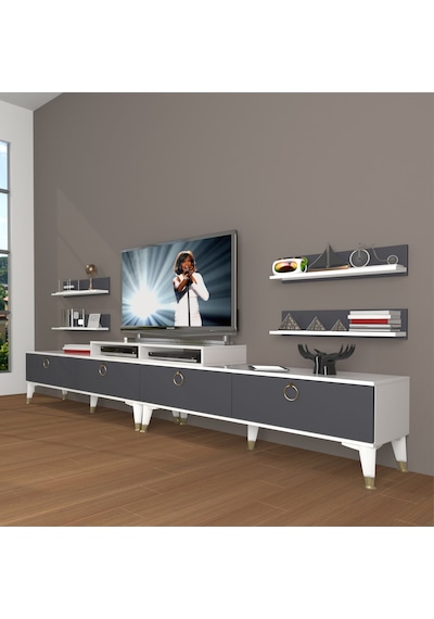 Decoraktiv Ekoflex 360r Mdf Gold Tv Ünitesi Tv Sehpası Beyaz - Antrasit