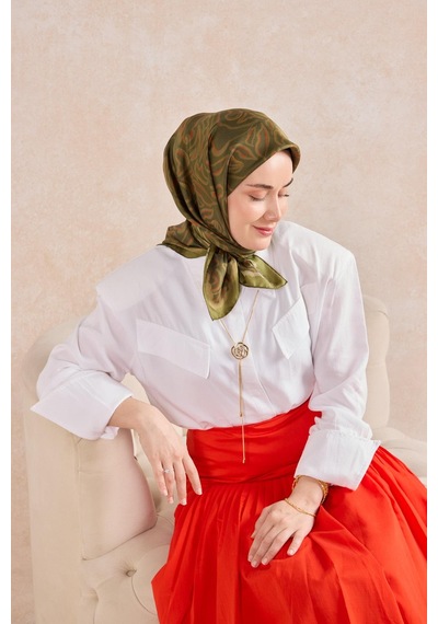 Silk Home Twill İpek Eşarp Line Yeşil Çok Renkli