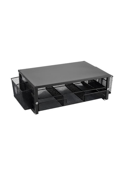 Temel Siyah Metal Mesh Monitör Yükseltici Stand Çekmeceli Kalemlikli Masaüstü Organizer 9210