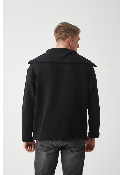 R-5850 Yaka Detaylı Örme Sweat Siyah