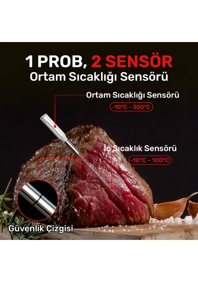 Thermopro Tp961 Şarjlı 150m Kablosuz Alarmlı 1problu Telefon Kontrollü Profesyonel Gıda Termometresi