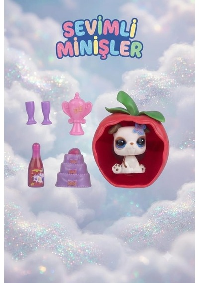 Sevimli Minişler Işıklı Elma Yuvalı Pet Shop Oyun Seti Kaleme Takılabilir Beyaz Köpek Figürlü Ve Aksesuarlı Çocuk Oyuncağı
