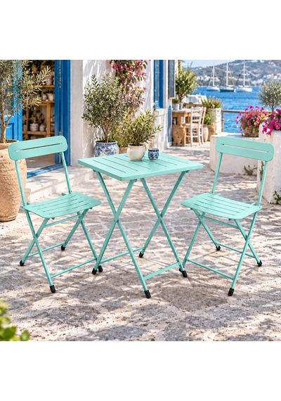 Katlanır Metal Balkon Bahçe Bistro Masa Sandalye Seti 2 Kişilik 1 Masa 2 Sandalye Mint Yeşili 1639 Turkuaz