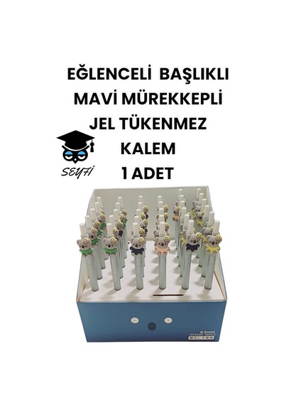 Eğlenceli Başlıklı İnce Uçlu Jel Tükenmez Kalem Mavi Mürekkep 19