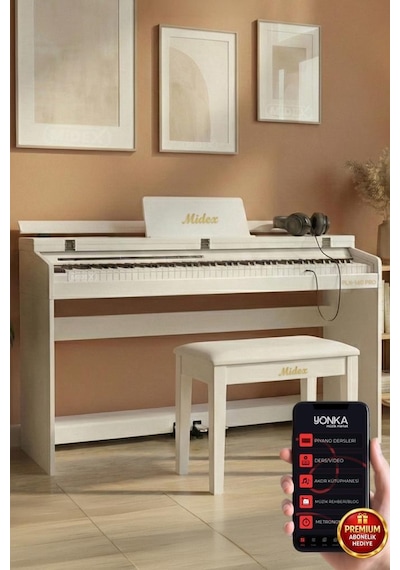 Midex PLX-140 PRO-WH Dijital Piyano Tuş Hassasiyetli Bluetooth 88 Tuşlu Kapaklı +Kulaklık +Tabure Midex PLX-140 PRO-WH Dijital Piyano Tuş Hassasiyetli Bluetooth 88 Tuşlu Kapaklı +Kulaklık +Tabure