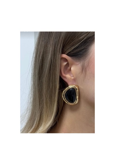 Lunarie Vintage Amorf Dövme Metal Küpe Kararmayan Gold Çerçeveli Siyah