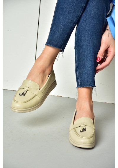 Fox Shoes P555014103 Bej Hakiki Deri Kadın Ayakkabı Bej