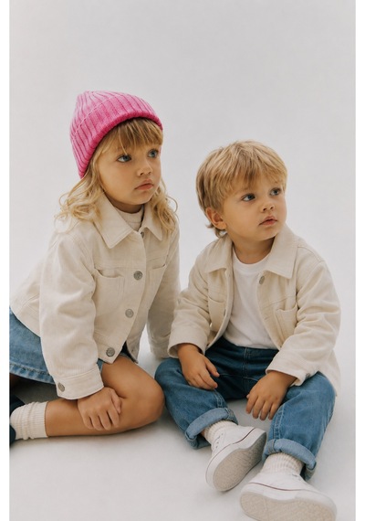 Overdo Kids Unısex Çocuk Kadife Ceket Ekru
