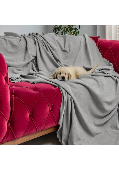 Kaymaz Koltuk Örtüsü Çift Taraflı Mikrofiber Şönil 175x350 Cm Xl- Kurşun Kedi Köpek Ve Çocuk Dostu N