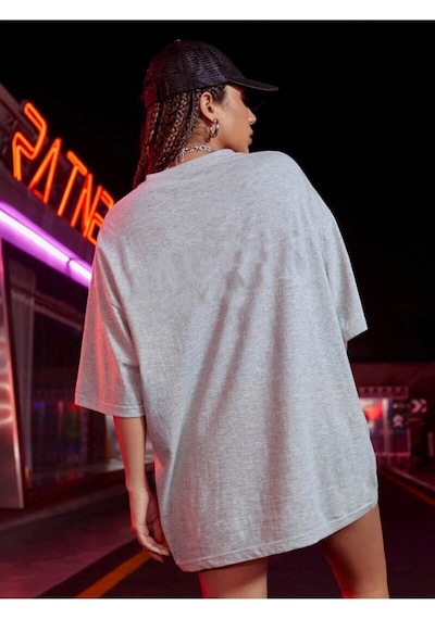 Flood Of Style Kadın Bugs Bunny Logo Baskılı Oversize T-shirt Gri