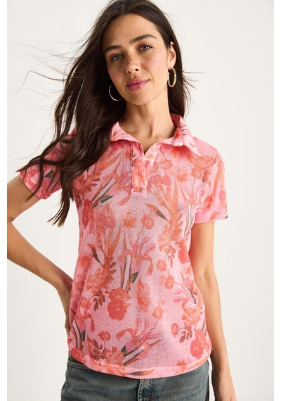 Shade Kadın Polo Yaka Desenli Dijital Baskılı Regular Yazlık Örme Bluz 60282016 - Pembe Shade Kadın Polo Yaka Desenli Dijital Baskılı Regular Yazlık Örme Bluz 60282016 - Pembe