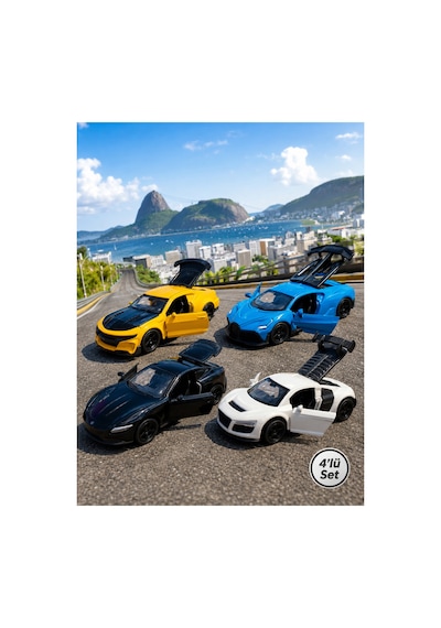 4'lü Die Cast Metal Spor Araba Seti Set 2 1:64 Ölçek - Açılır Kapı & Bagaj - Kutulu Koleksiyon Karışık Renk Ve Model