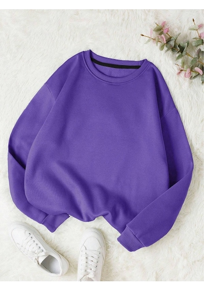Startmore Mor Unisex Düz Renkli Oversize Bisiklet Yaka Pamuklu