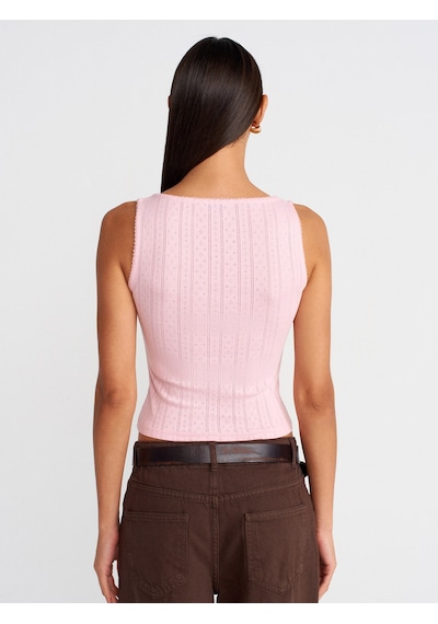 Dilvin 21069 Düğmeli Kare Yaka Top-toz Pembe Toz Pembe
