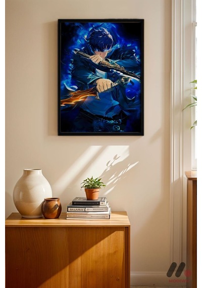 Demon Slayer Mavi Savaşçı Poster, Siyah Çerçeveli Duvar Tablosu - Anime Severlere Özel Hediye