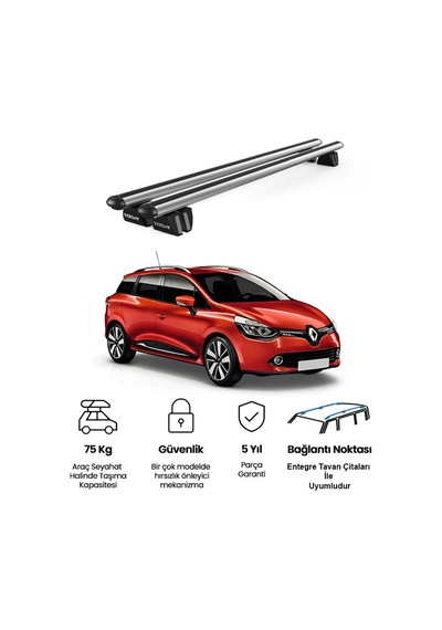Pençe Renault Clio Iv Sportour 2012-2019 Uyumlu Gri Ara Atkı Port Bagaj Tavan Barı