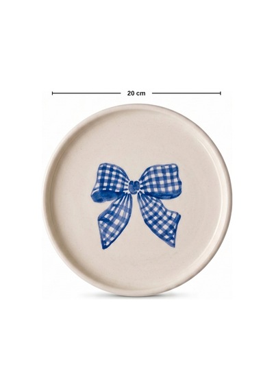 Blue Gift 6 Lı Seramik Pasta Tabağı 20 Cm Mavi Desenli 6 Kişilik Tatlı Sunum Servis Tabak Seti Beyaz