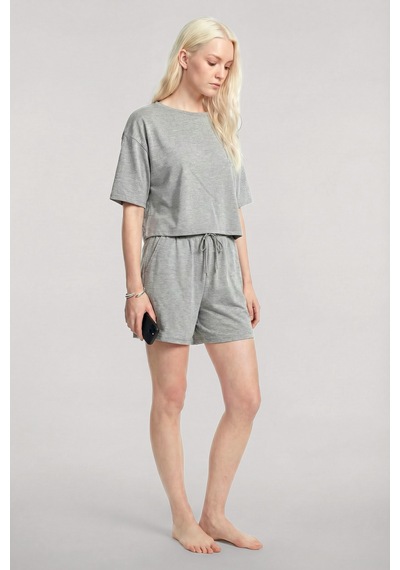 Akbeniz Kısa Kollu Şortlu Pijama Takımı Gri