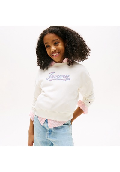 Tommy Hilfiger Script Sequin Çocuk Beyaz Sweatshirt Kg0kg08686 Beyaz