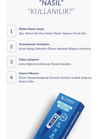 Lumino Esnek Uçlu Dijital Ateş Ölçer - Sesli Uyarı & Hafızalı - Bebek Ve Yetişkin İçin Termometre