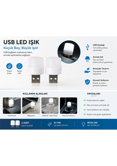 2'li Usb Led Mini Gece Lambası Beyaz