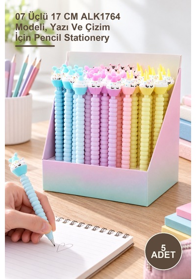 5 Adet Kurşun Kalem 07 Üçlü 17 Cm Alk1764 Modeli, Yazı Ve Çizim İçin Pencil Stationery Sarı