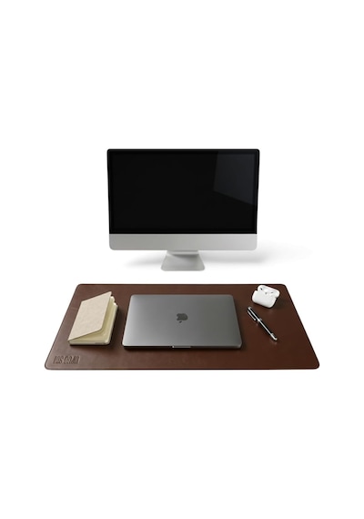 40x90 El Yapımı Deri Masa Pad - Premium Kaymaz Deri Mousepad Ve Klavye Altlığı - Sümen Masa Matı Acı Kahve Beyaz - Çok Renkli