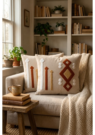 Punch Nakış Kırlent Kılıfı 2 Li 40 Cm X 40 Cm Açık Güneş Mavisi