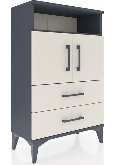 Arges Komodin 2 Raflı 2 Çekmeceli 2 Kapaklı 60x30x96 Antrasit-aytaşı Antrasit