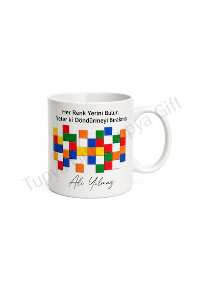 Rubik Küp Temalı Zeka Oyunu Sever Baskılı Kupa Bardak Hediye Beyaz / Çok Renkli