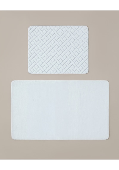 English Home Gridline Kaydırmaz Taban Banyo Paspası Seti 60x100 Cm + 50x60 Cm Beyaz
