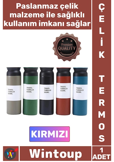 Termos Paslanmaz Sızdırmaz Vakumlu Isı Koruyucu Hediyelik Kamp Piknik Kırmızı Çelik Termos 500 Ml Çok Renkli
