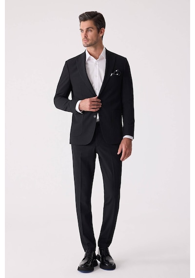 Erkek Siyah Slim Fit Torba Cep Çizgili Jogger Pantolonlu Sivri Ya