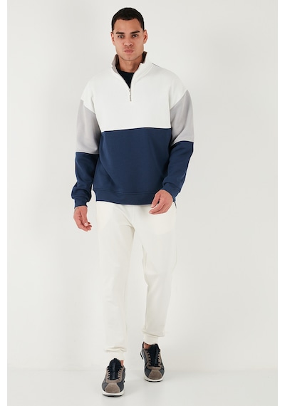 Buratti Renk Bloklu Regular Fit Yarım Fermuarlı Dik Yaka Erkek Sweat 5905719 Indigo