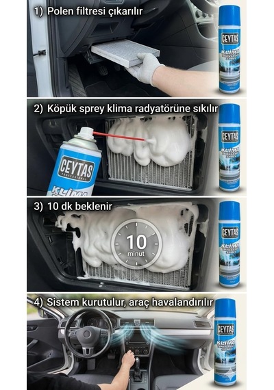 Ceytaş Professional Araç Klima Temizleyici Sprey 200 Ml - Oto Klima Radyatör Ve Dezenfektan Temizleme Seti, Kötü Ko