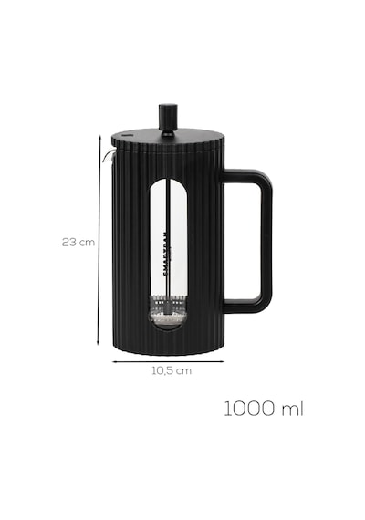 Porsima Smartpan Bv093 French Press Paslanmaz Çelik Süzgeçli Cam Bitki Çayı Demliği Kahve Presi - 1000 Ml Siyah