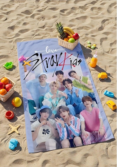 Djital Baskılı Stray Kids Plaj Havlusu Mavi