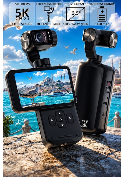 Mioji Pocket 3 5k 30FPS 48MP 3 Eksenli Gimbal Kamera