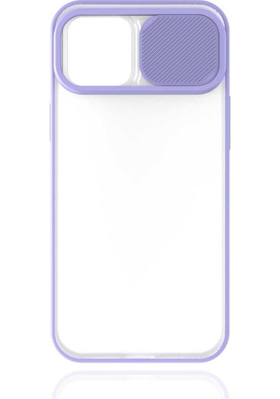 Noktaks - Apple Uyumlu iPhone 12 - Kılıf Slayt Sürgülü Arkası Buzlu Lensi Kapak - Lila