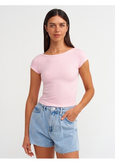 Dilvin Sırt Detaylı Soluk Efektli T-shirt Pembe Açık Pembe
