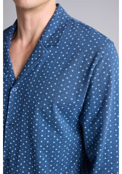 Defacto Regular Fit Mikro Desenli Uzun Kollu 2li Pijama Takımı I2466ax26aunv164 Lacivert-nv164