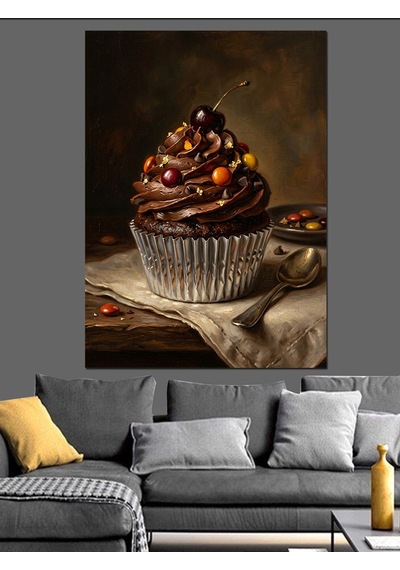 Çikolatalı Ve Renkli Draje Süslemeli Cupcake Dekoratif Kanvas - Mdf Ahşap Tablo