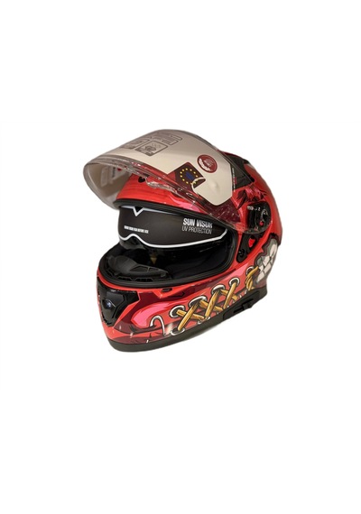 Shiro Katana Sv Psyco Kapalı Kask Bordo - Turuncu