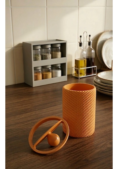 Modern Geometrik Dokulu Masaüstü Çöp Kovası - 18 Cm - Reddish Brown - Turuncu Turuncu