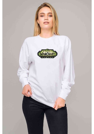 World Of Warcraft Legion World Of Baskılı Beyaz Kadın Sweatshirt