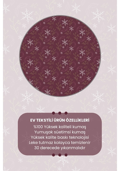 Bordo Kar Taneleri Yılbaşı Desenli Runner Masa Örtüsü Dertsiz Süet Dokulu Kumaş Yeni Yıl
