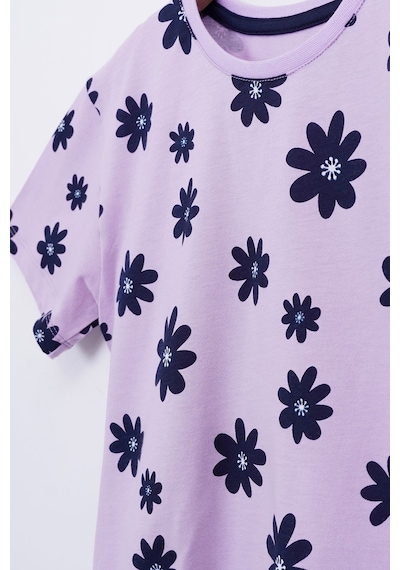 Zuzunga Mor Papatya Desenli T-shirt-şort Kız Çocuk Pijama Takımı Lila