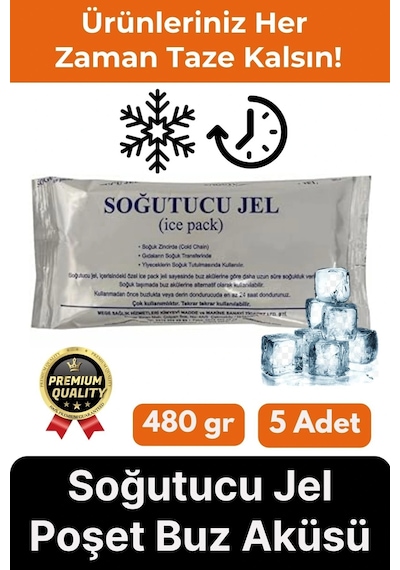 Premium Güvenli Dayanıklı Malzeme Yolculuk Seyahat Yiyecek Soğutucu Jel Poşet Buz Aküsü 480gr 5 Adet Çok Renkli